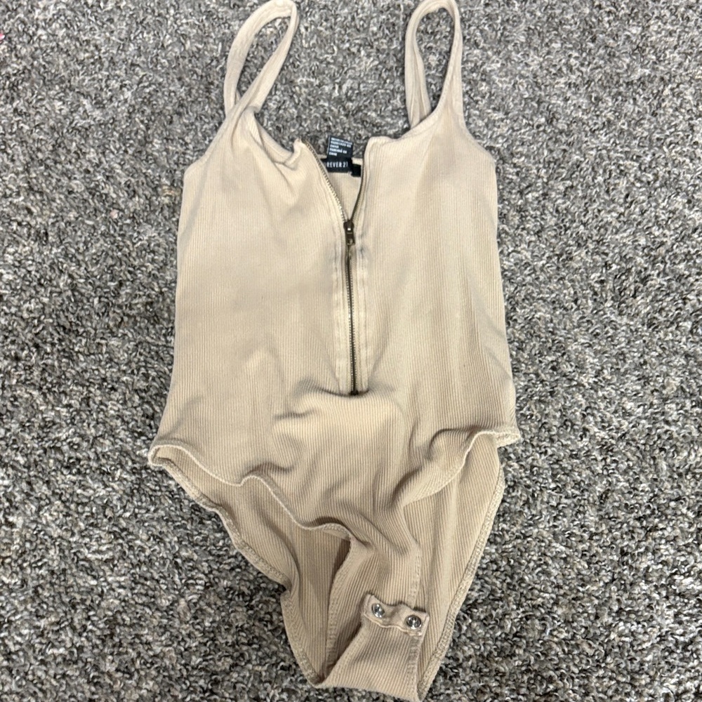 Forever 21 Tan Ribbed Bodysuit